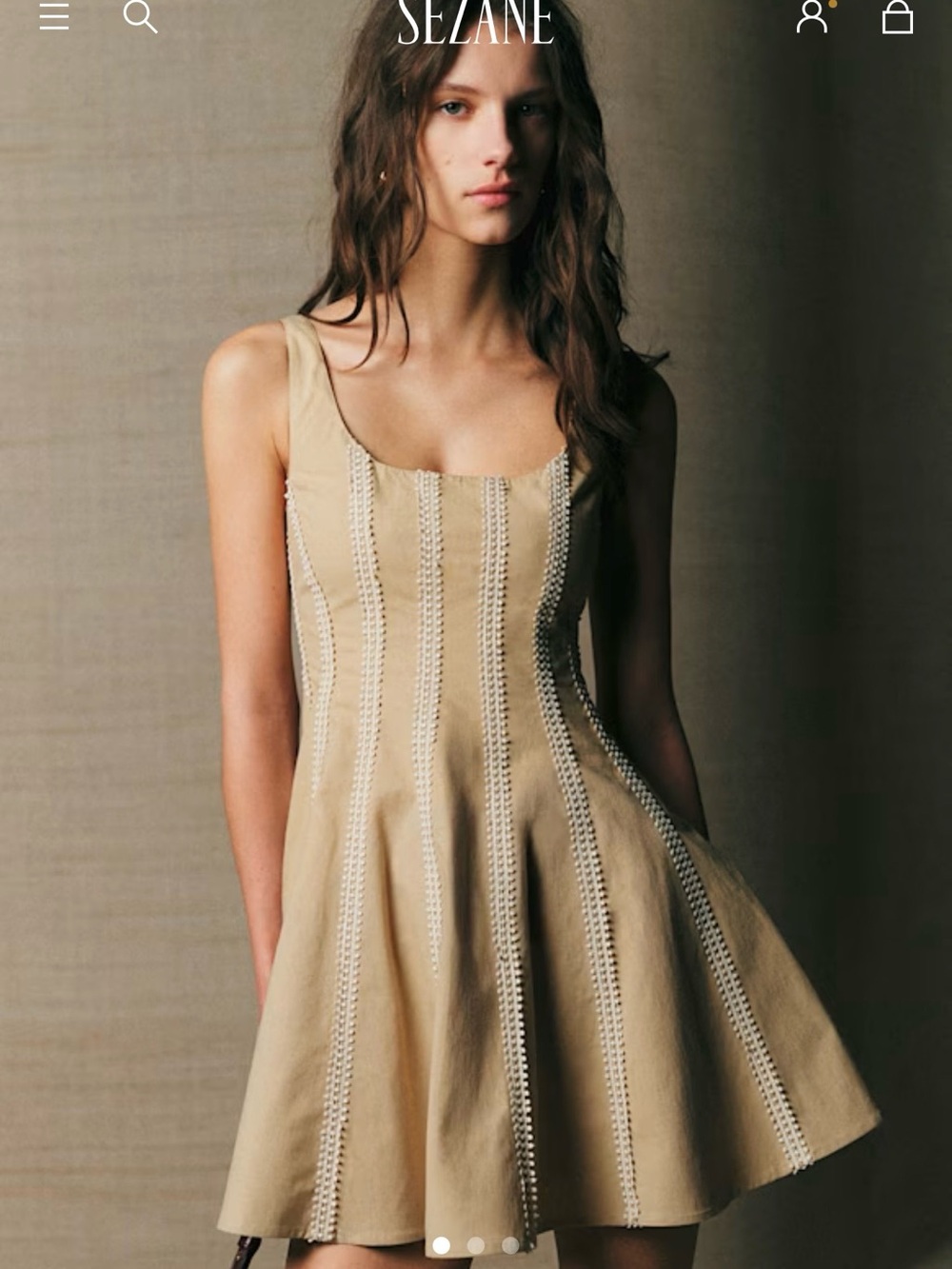 Sezane Beige Eyelet-Trim A-Line Dress